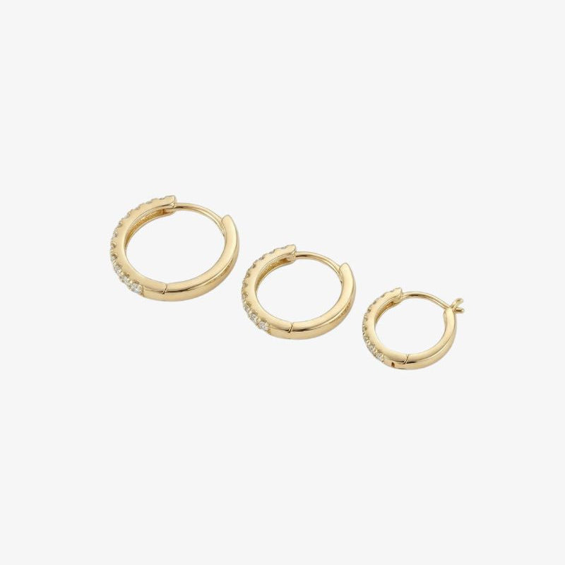 Small Pavé Gold Hoop Earrings Set