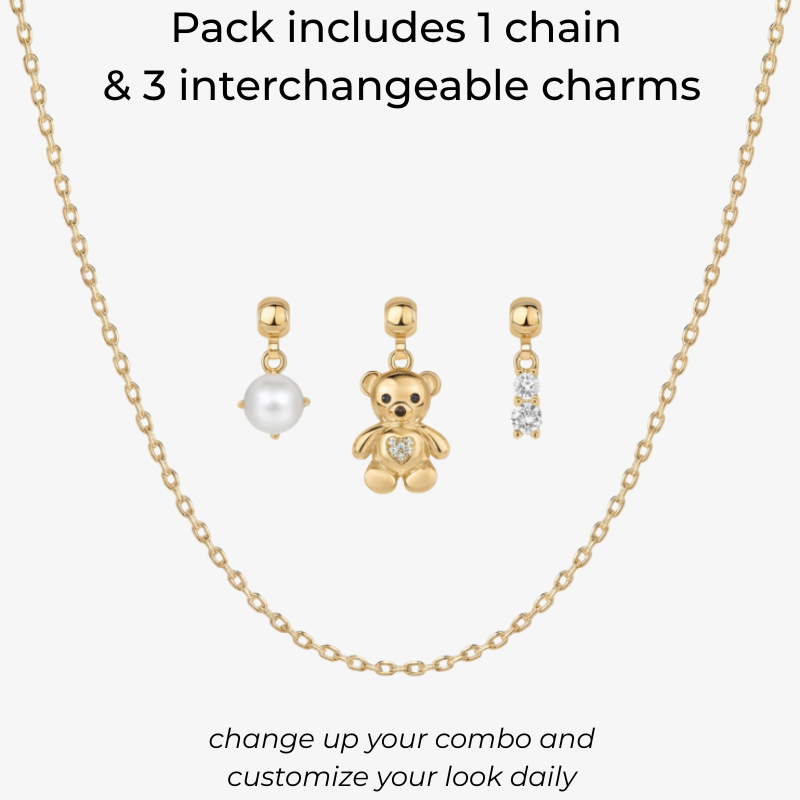 Teddy Bear Charm Set Necklace