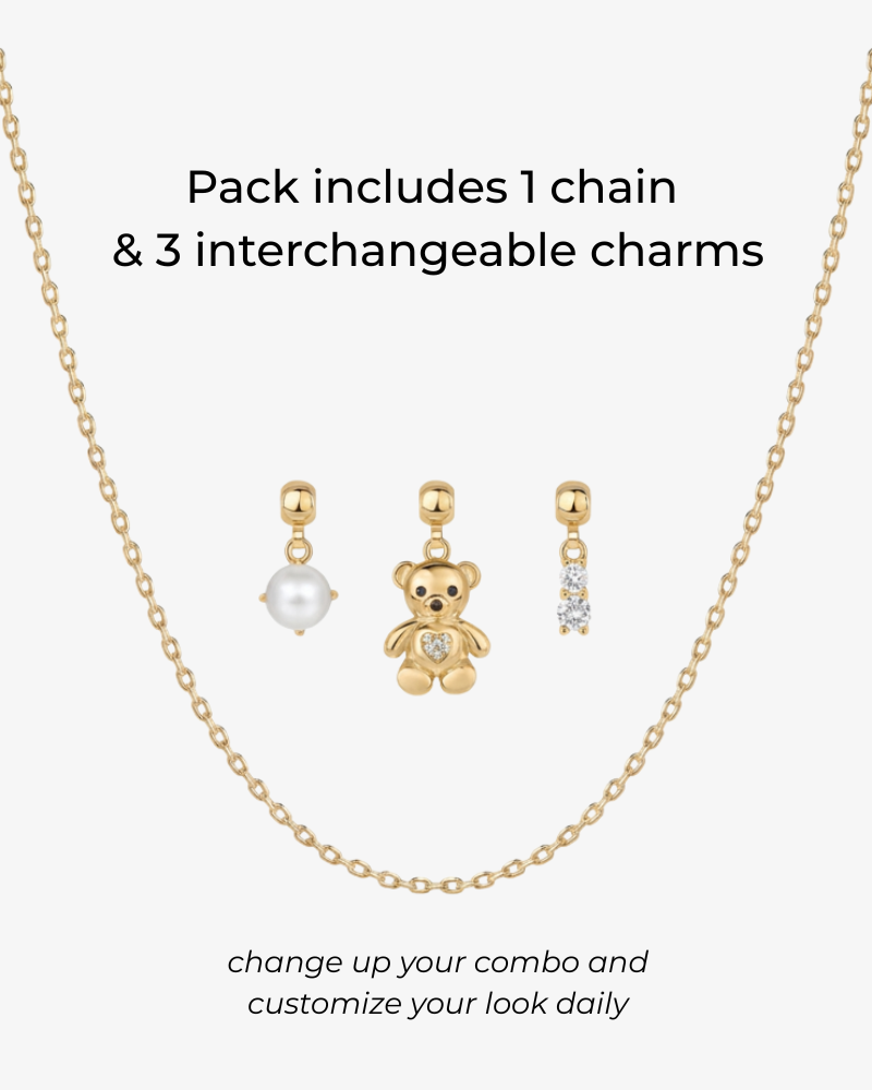 Teddy Bear Charm Set Necklace