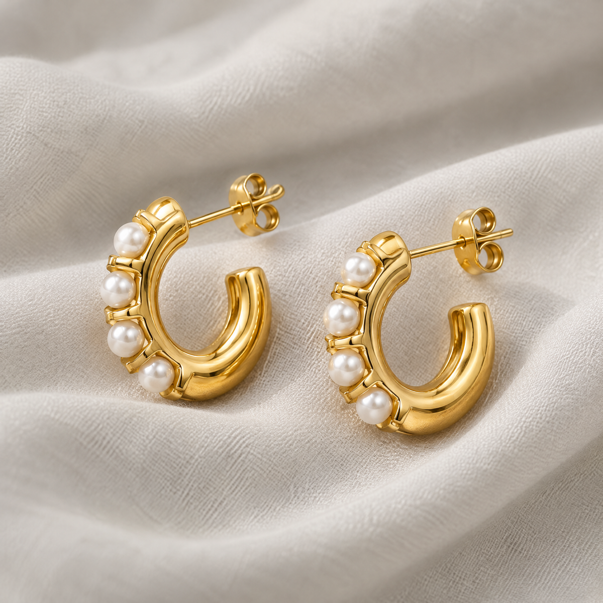Maren Gold Pearl Huggie Earrings