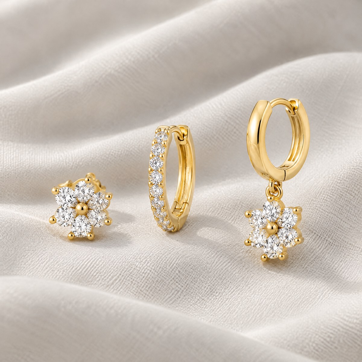 Daphne Floral Crystal Earrings Set