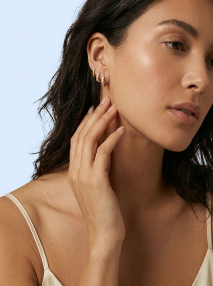 Small Pavé Gold Hoop Earrings Set