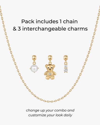 Teddy Bear Charm Set Necklace