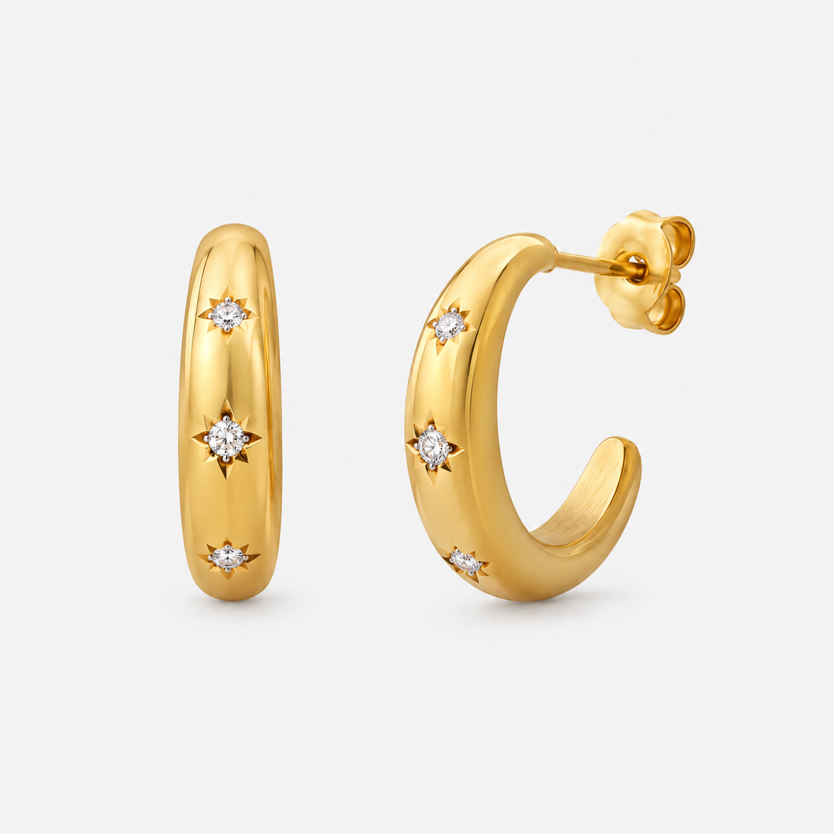 Astrid Gold Star Crescent Earrings