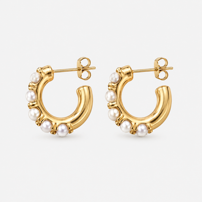 Maren Gold Pearl Huggie Earrings