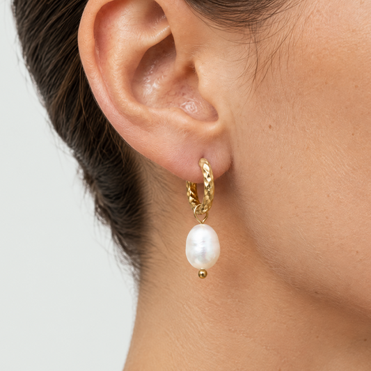 Lucia Gold Pearl Hoop Earrings