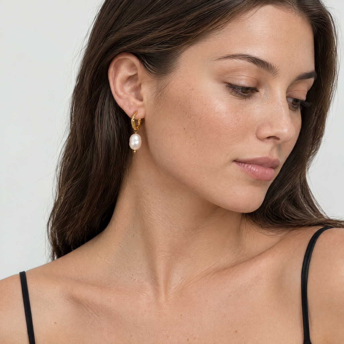 Lucia Gold Pearl Hoop Earrings
