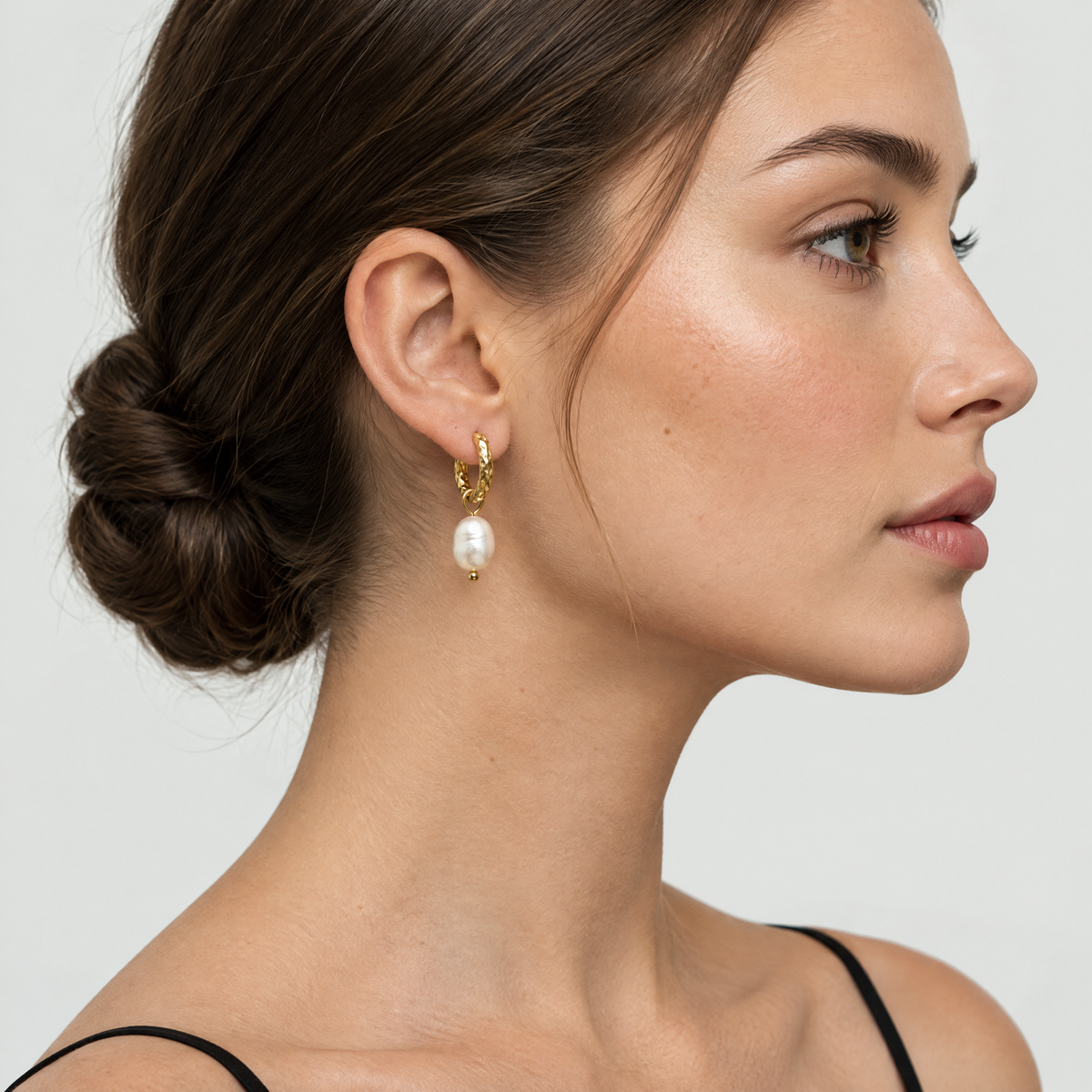 Lucia Gold Pearl Hoop Earrings