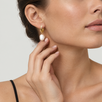 Lucia Gold Pearl Hoop Earrings