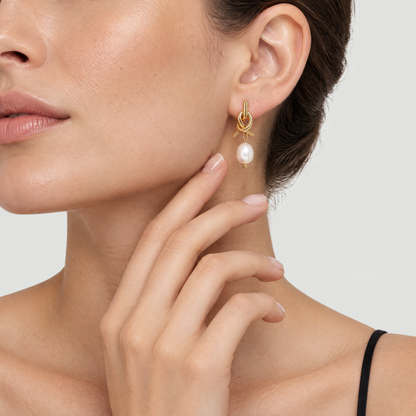 Aria Gold Pearl Earrings