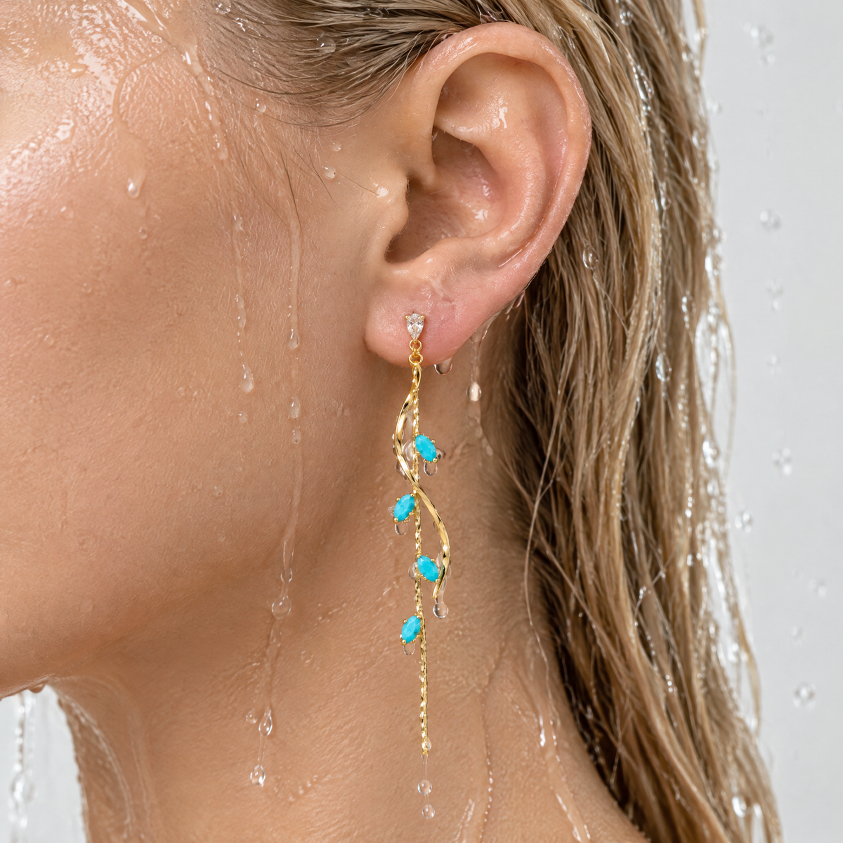 Iris Gold Turquoise Drop Earrings