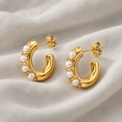 Maren Gold Pearl Huggie Earrings