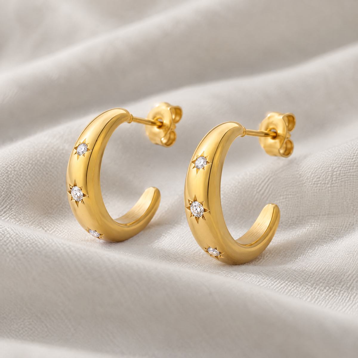 Astrid Gold Star Crescent Earrings