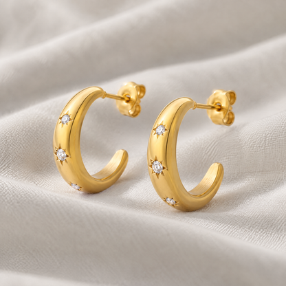 Astrid Gold Star Crescent Earrings