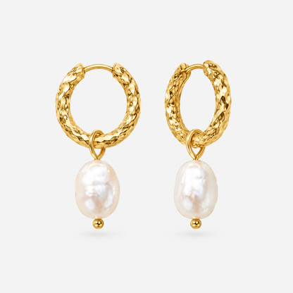 Lucia Gold Pearl Hoop Earrings