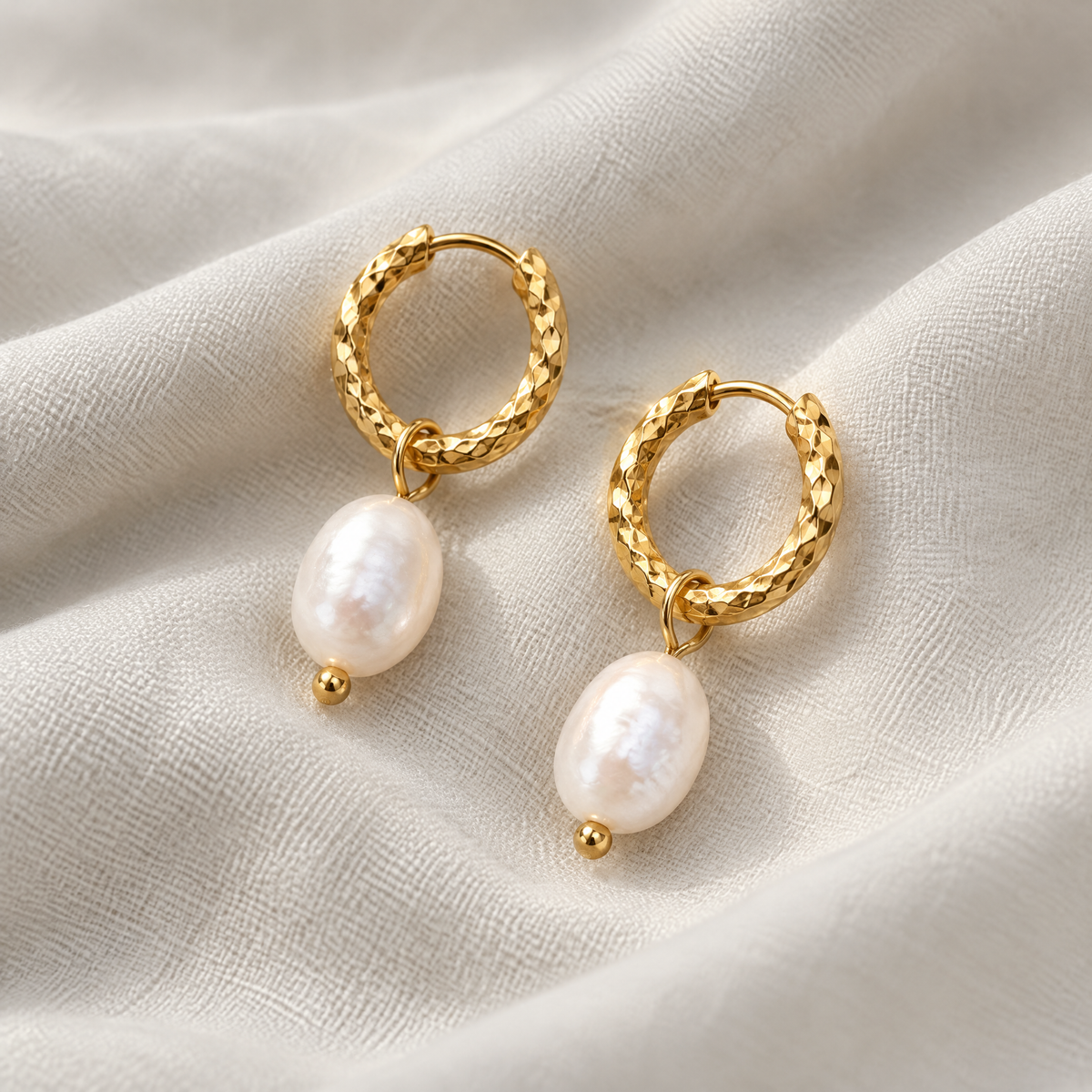 Lucia Gold Pearl Hoop Earrings