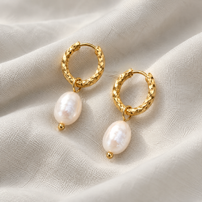Lucia Gold Pearl Hoop Earrings
